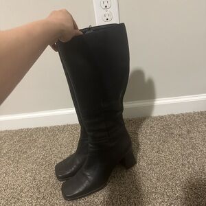 Leather square toe Black Knee-High Women's Boots